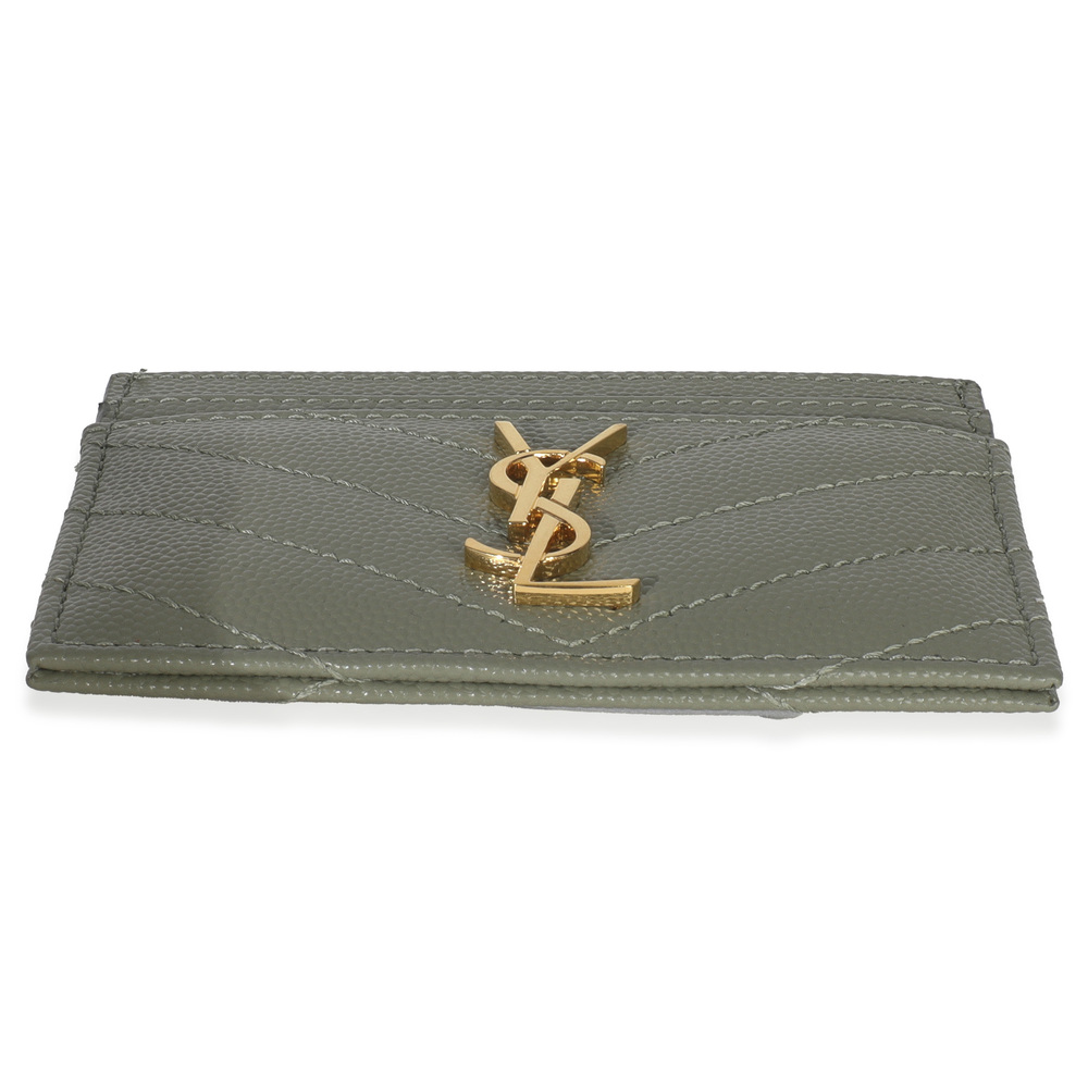 Saint Laurent Light Green Grain De Poudre Matelasse Cassandre Card Case - Picture 5 of 6